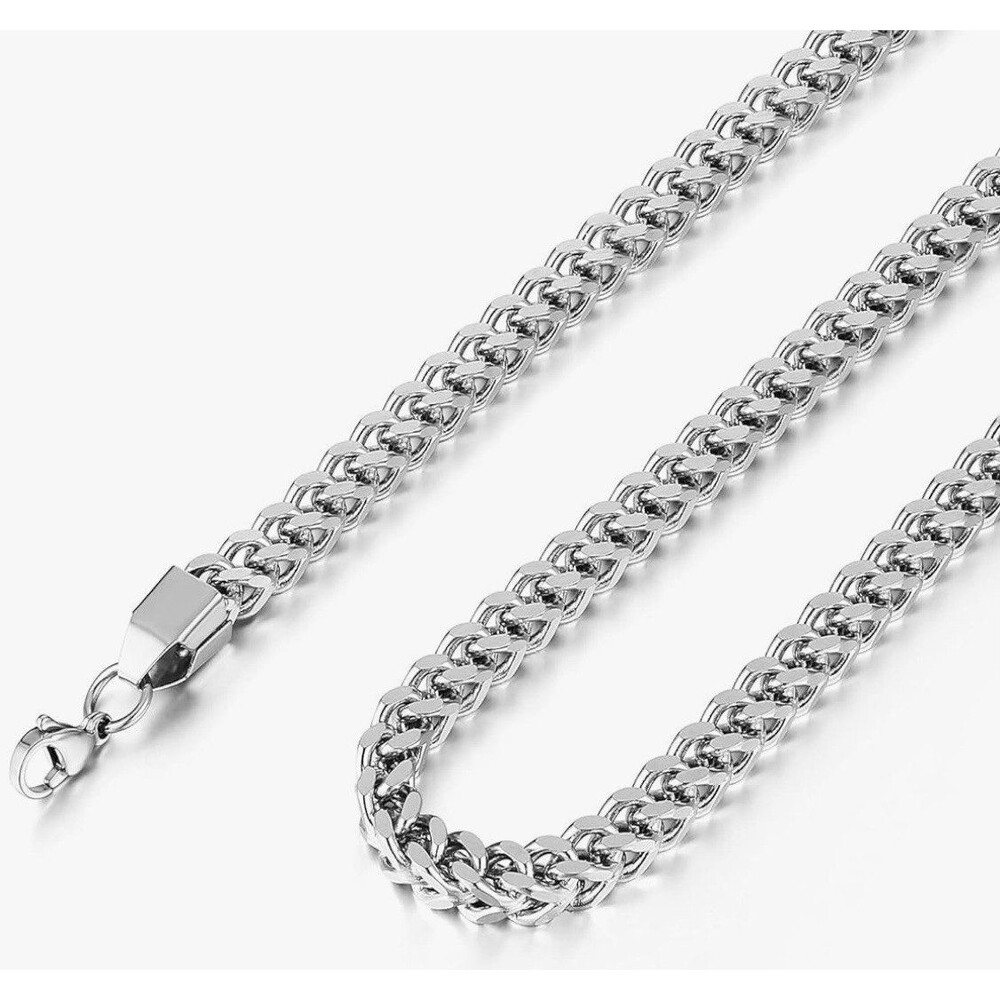 New 18k white gold over stainless steel Franco necklace chain